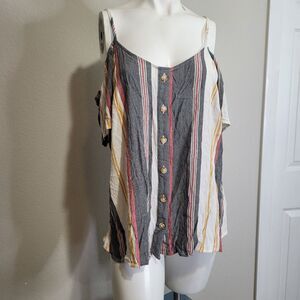 Torrid size 0 tank top large shirt striped button spagetti strap cold shoulder